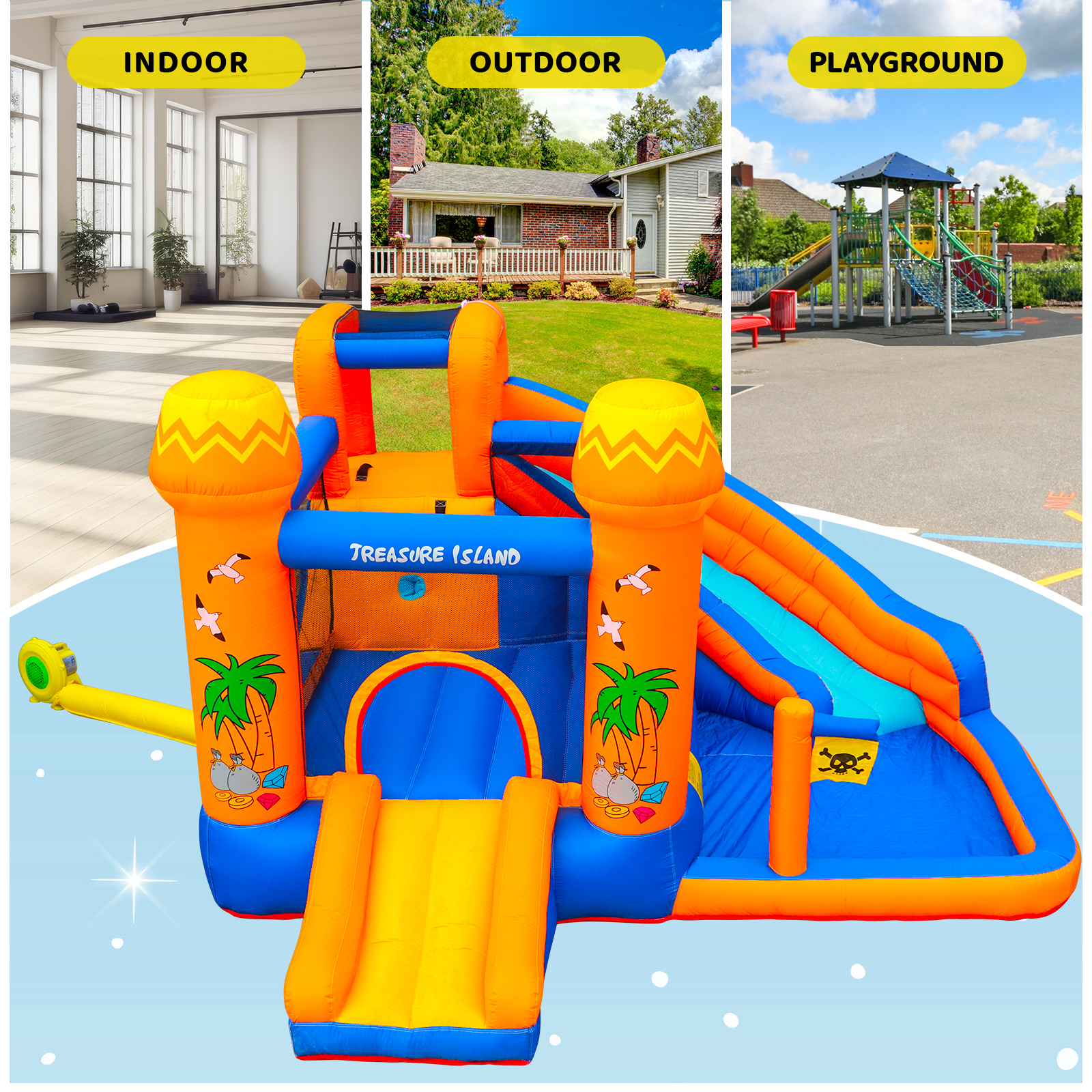 TLSUNNY Kids Inflatable Bounce House and Water Slide, with Blower, 3-in-1 Kids Bouncy Castle for Backyard / Outdoor Fun