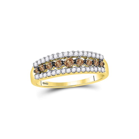 Diamond Princess 10kt Yellow Gold Womens Round Brown Diamond Triple Row Band Ring 1/2 Cttw