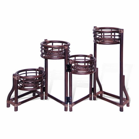 Plant Flower Stand Handmade Natural Rattan Wicker 4 Tier, Dark Brown