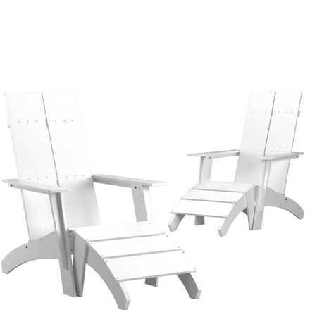 Flash Furniture Sawyer Poly Resin Wood Adirondack Chair - White (Set of 2)