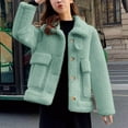 thumbnail image 2 of HAPIMO Women's Thick Fleece Coats Casual Comfy Long Sleeve Lapel Collar Button Down Jacket Solid Pocket Coat Winter Sherpa Fashion Warm Outerwear Green L, 2 of 7
