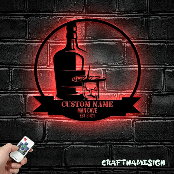 Craftnamesign Custom Bourbon Bar Pub Metal Wall Art LED Light, Whiskey Bar Sign, Pub Decor