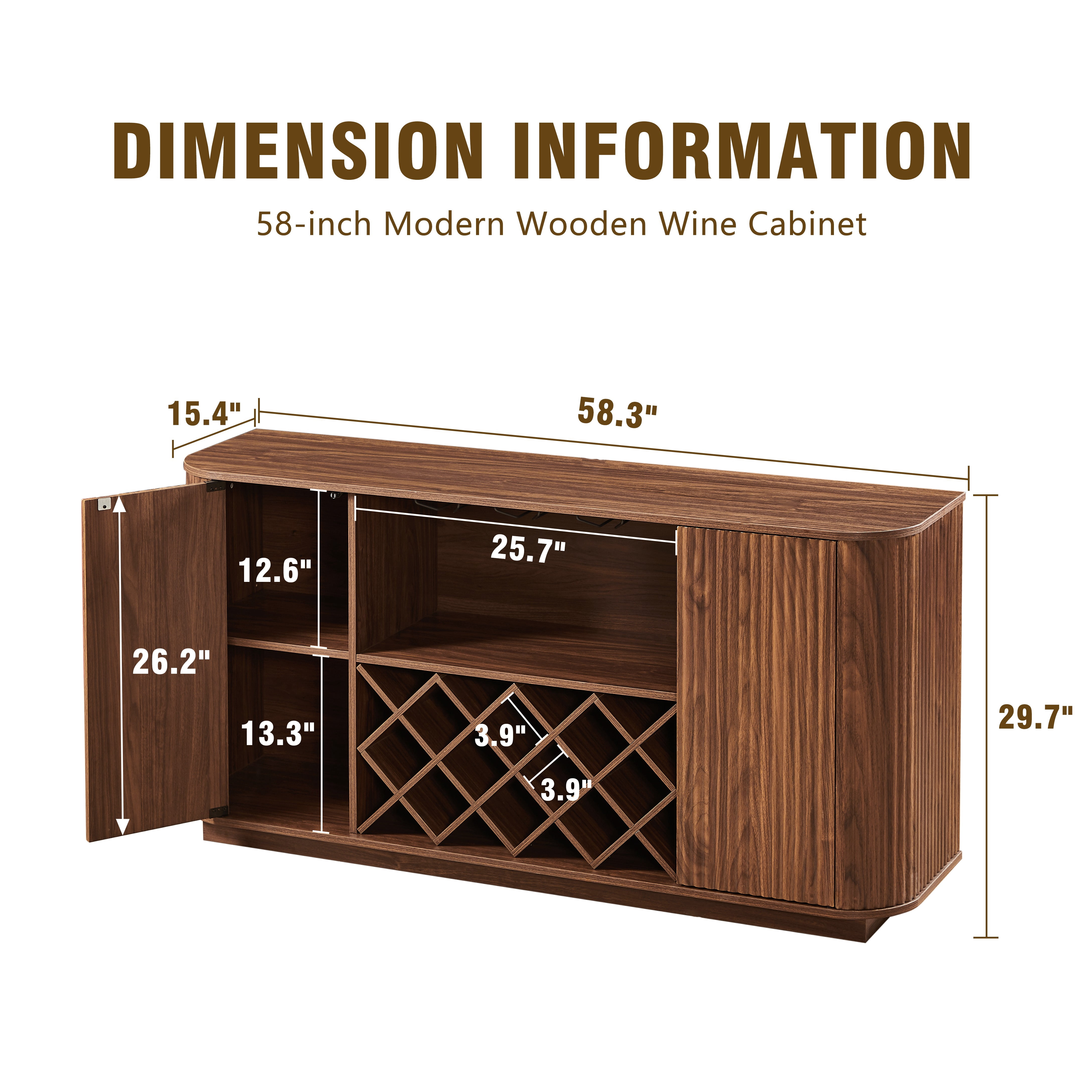 58" Sideboard Storage Cabinet With Wine Rack And Glassware Holder, Adjustable Shelves For Wine Storage And Coffee Bar, Suitable For Kitchens And Dining Rooms