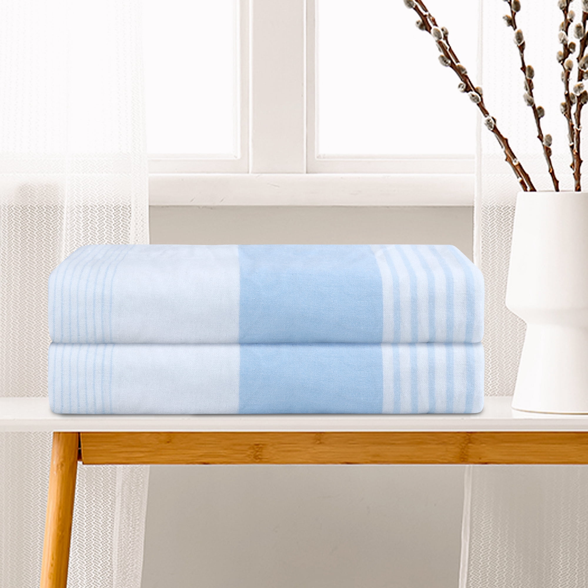 Unique Bargains Absorbent 2 Pack Cotton Bath Towels Set Soft and Quick Dry for Daily Use Blue 28" x 56"