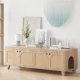 thumbnail image 3 of MAYEERTY 58*20"Double Hidden Cat House Cabinet with Rattan Doors and Dual Entrances for Two Cats, Nature, 3 of 7