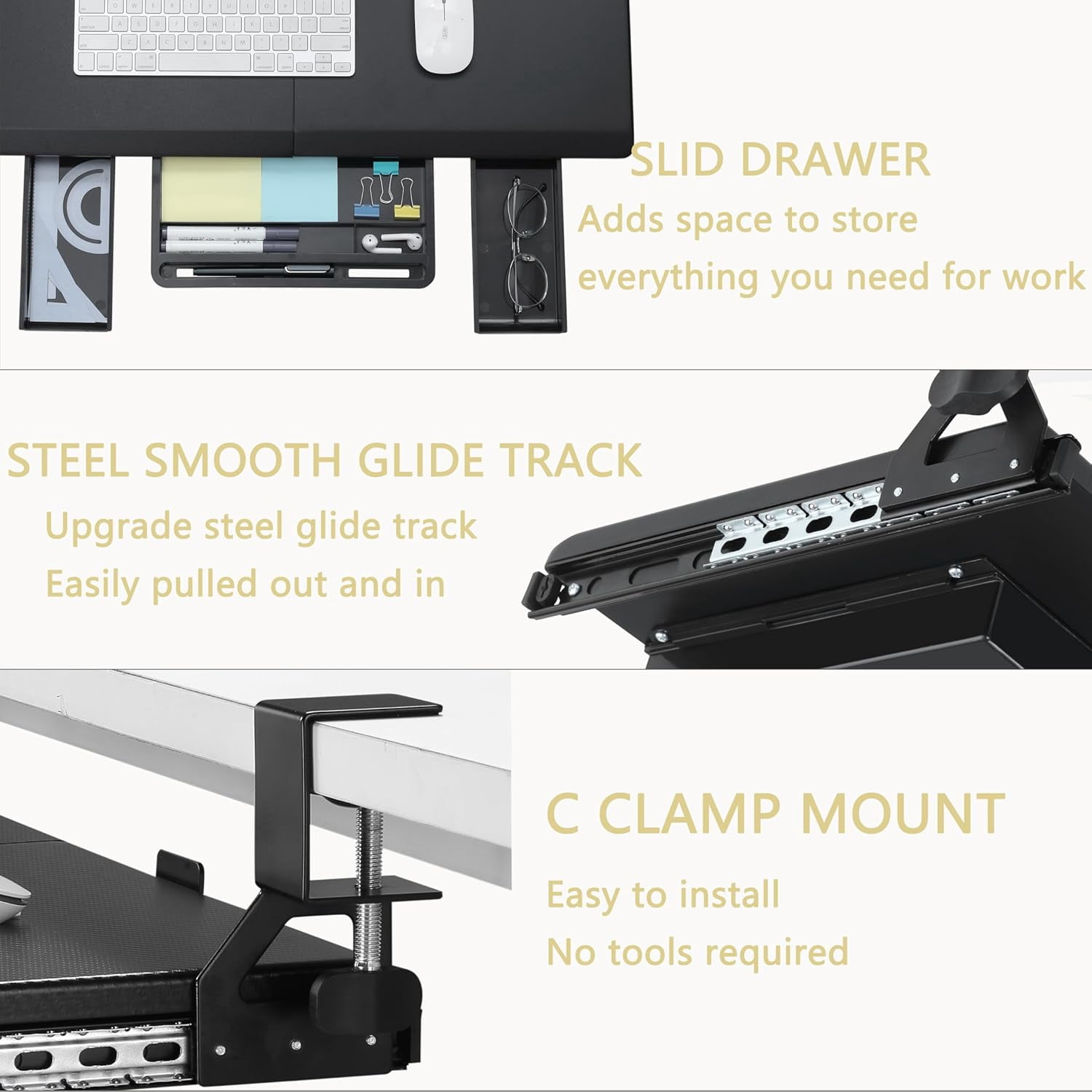 Ergonomic Corner Keyboard Tray Under Desk with 180 °   Adjustable C Clamp for L Shape Desk 26.77" X 12.2" Easy to Install Computer Keyboard Stand for Home and Office Black