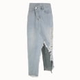 thumbnail image 7 of New retro gradient color irregular slit skirt high waist slimming characteristic denim skirt-2-L, 7 of 7