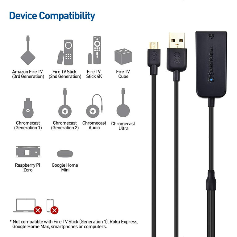Cable Matters Micro USB to Ethernet Adapter Up to 480Mbps for Streaming  Sticks Including Chromecast, Google Home Mini and More - Not Compatible  with Roku Device 