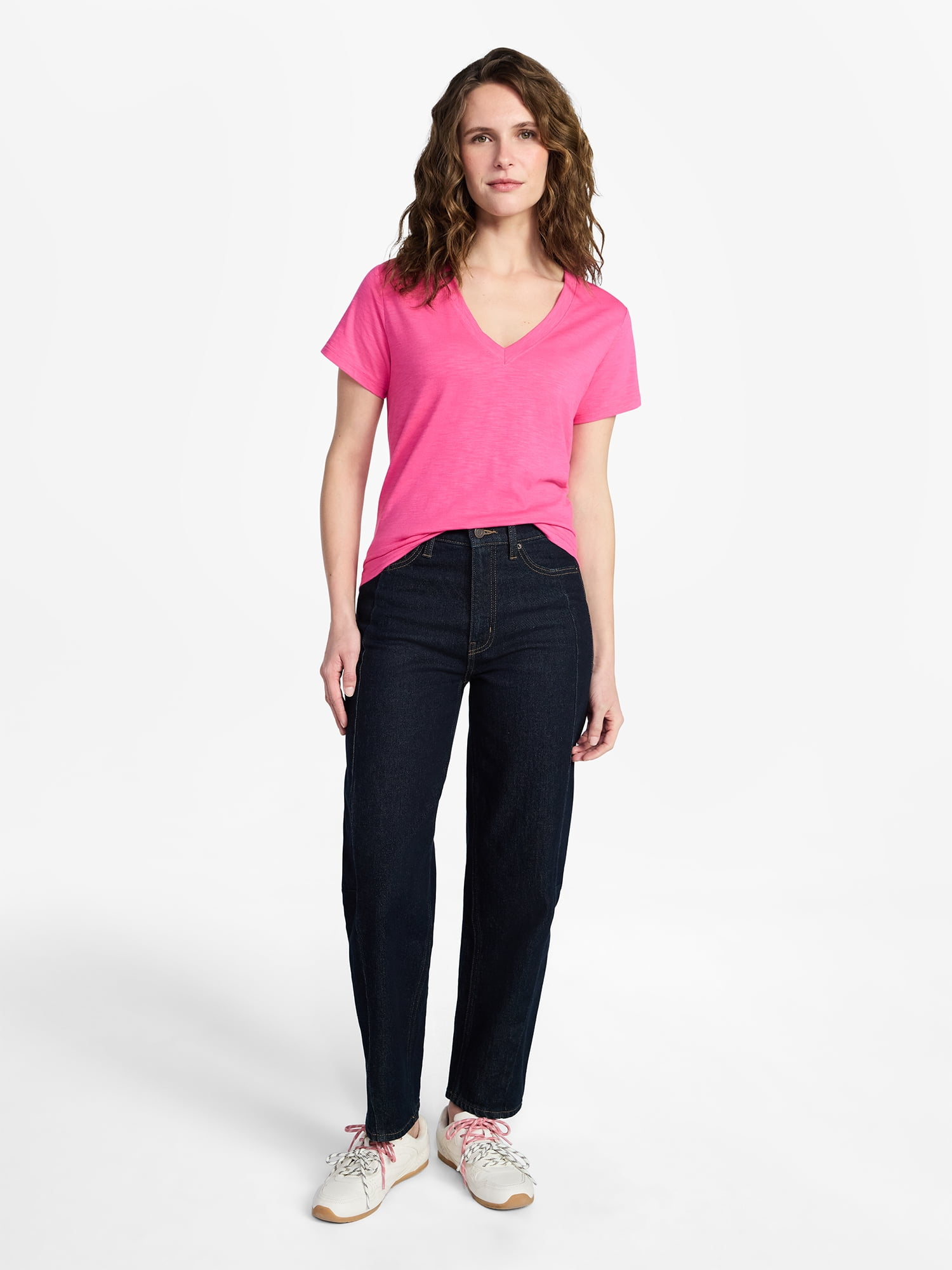 Time and Tru Women’s V-neck Slub Tee with Short Sleeves, Sizes 1X-4X