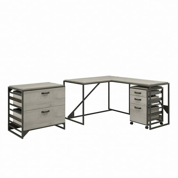 Bush Furniture Refinery 50W L Shaped Industrial Desk with File
