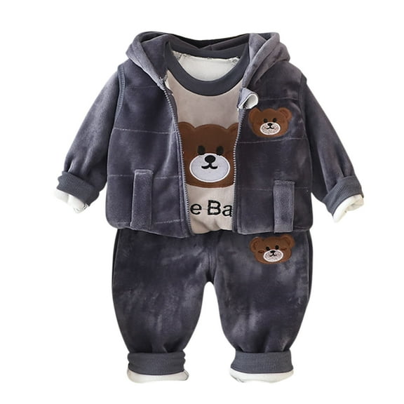 SHTXOZHI Toddler Boys Girls Fall Winter Outfit Fleece Long Sleeve Tops Hooded Jacket Pants 3 Pcs Sets