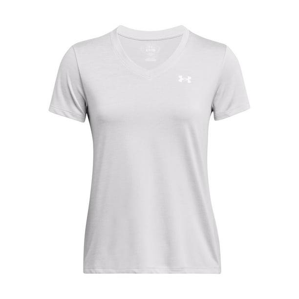 Camiseta Under Armour Tech Twist con cuello en V y halo gris S para mujer