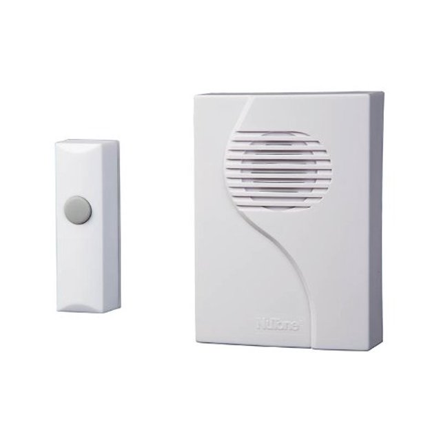 NuTone LA203WH Wireless PlugIn Door Chime Receiver and Button, White