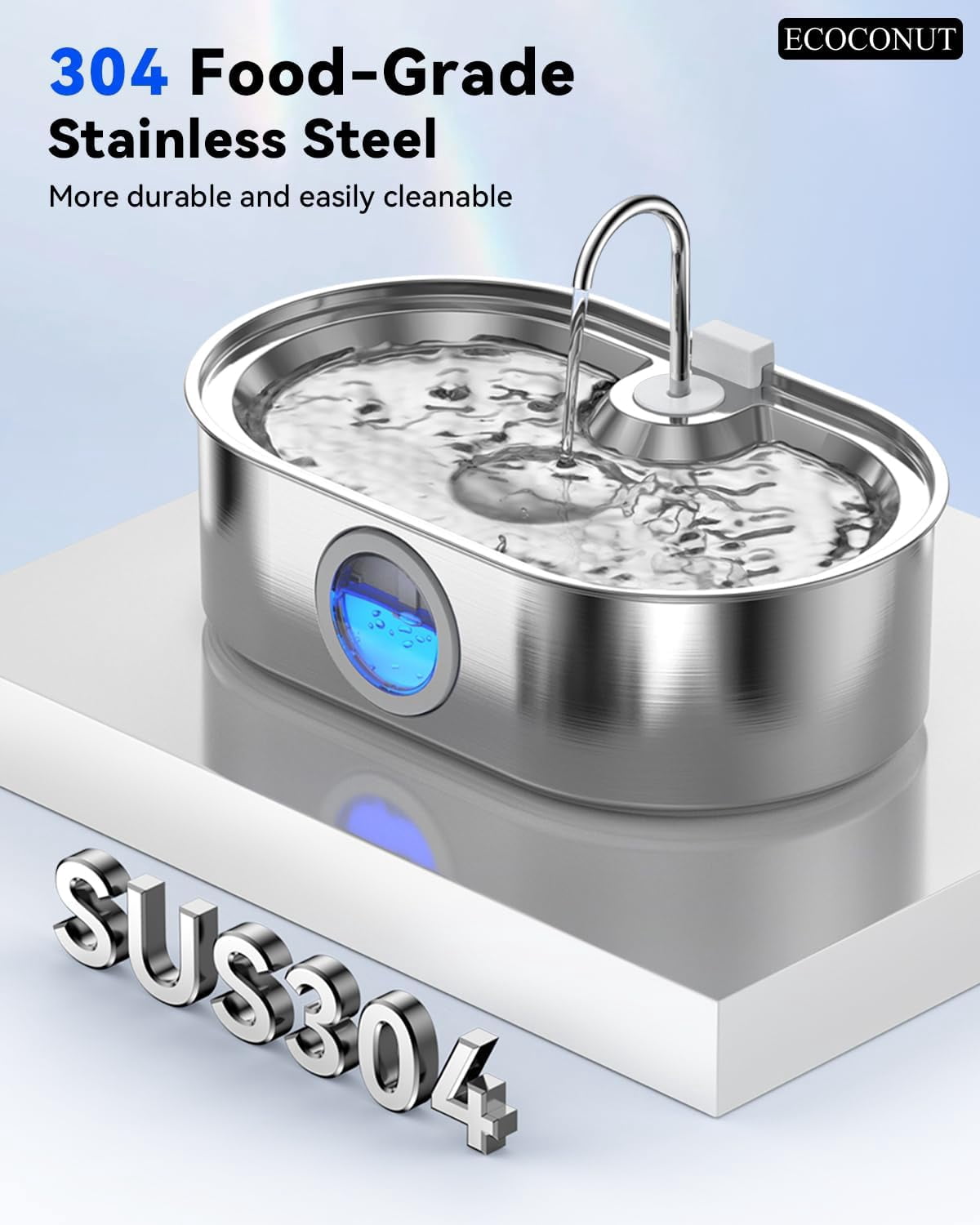 Large Dog Water Fountain, 13L Stainless Steel Automatic Pet Water Dispenser with Deeper Drinking Area and Water Window