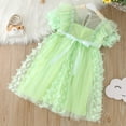 thumbnail image 3 of Vedolay Girl's Summer Short Sleeve Butterfly Print Lace Fashion Princess Dress,Green 3-4 Years, 3 of 5