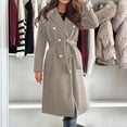 thumbnail image 6 of Womens Wool Coat with Belt Double Breasted Trendy Winter Long Pea Coats Pocketed Trench Coat Lapel Jacket Outwear (XL, Beige), 6 of 7