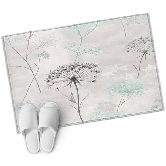 Teal Black Dandelion Bathroom Mat 2x3 FT, Non Slip Small Kitchen Mat, Vintage Watercolor Floral Washable Soft Backed Front Door Throw Rug Non-Shedding Indoor Outdoor Doormat for Entryway Sink