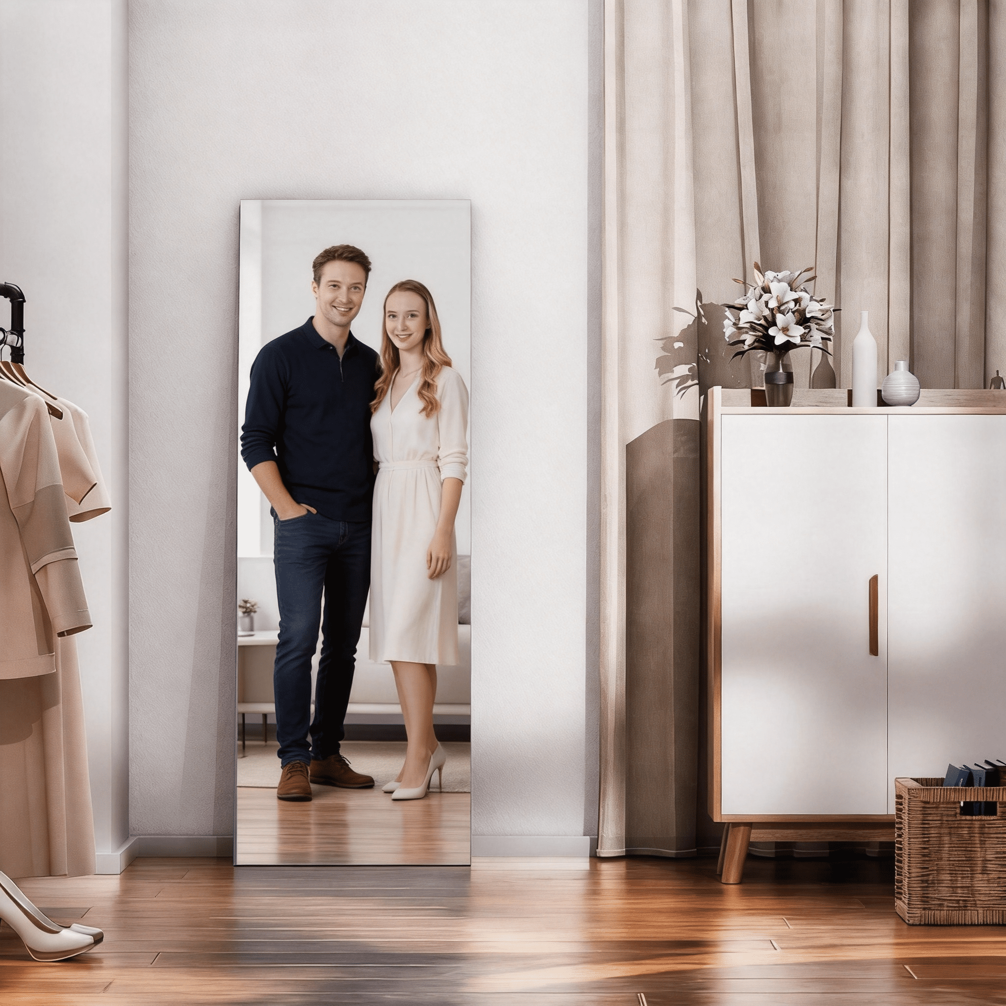 47x16-Inch Full Length Door Mirror with Aluminum Alloy Frame, Over The Door Hanging Wall Mounted Body Mirror and Dressing Mirror for Bedroom Living Room, Black