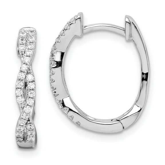 Primal Silver Sterling Silver Rhodium-plated CZ Twisted Oval Hoop Earrings