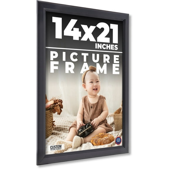 14x21 - 14 x 21 Contemporary Black Solid Wood Frame with UV Framer's Acrylic & Foam Board Backing -