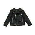 thumbnail image 6 of Baby Girls Kids Outfits Spring Autumn Faux Leather Lapel Jacket Zipper Outerwear Coat Girl's Leather Coat Pu Leather Short Style Jacket Solid Color Motorcycle Biker Jackets 2023, 6 of 6