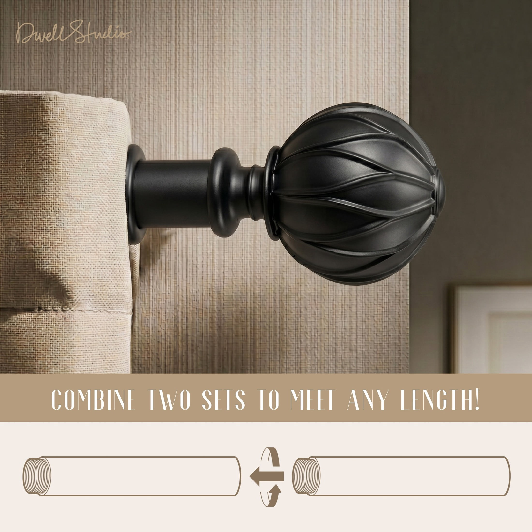 Dwell Studio, Cutomizable Curtain Rods, 3/4" Iron Material, 20 inch-120 inch Kit, Matte Black