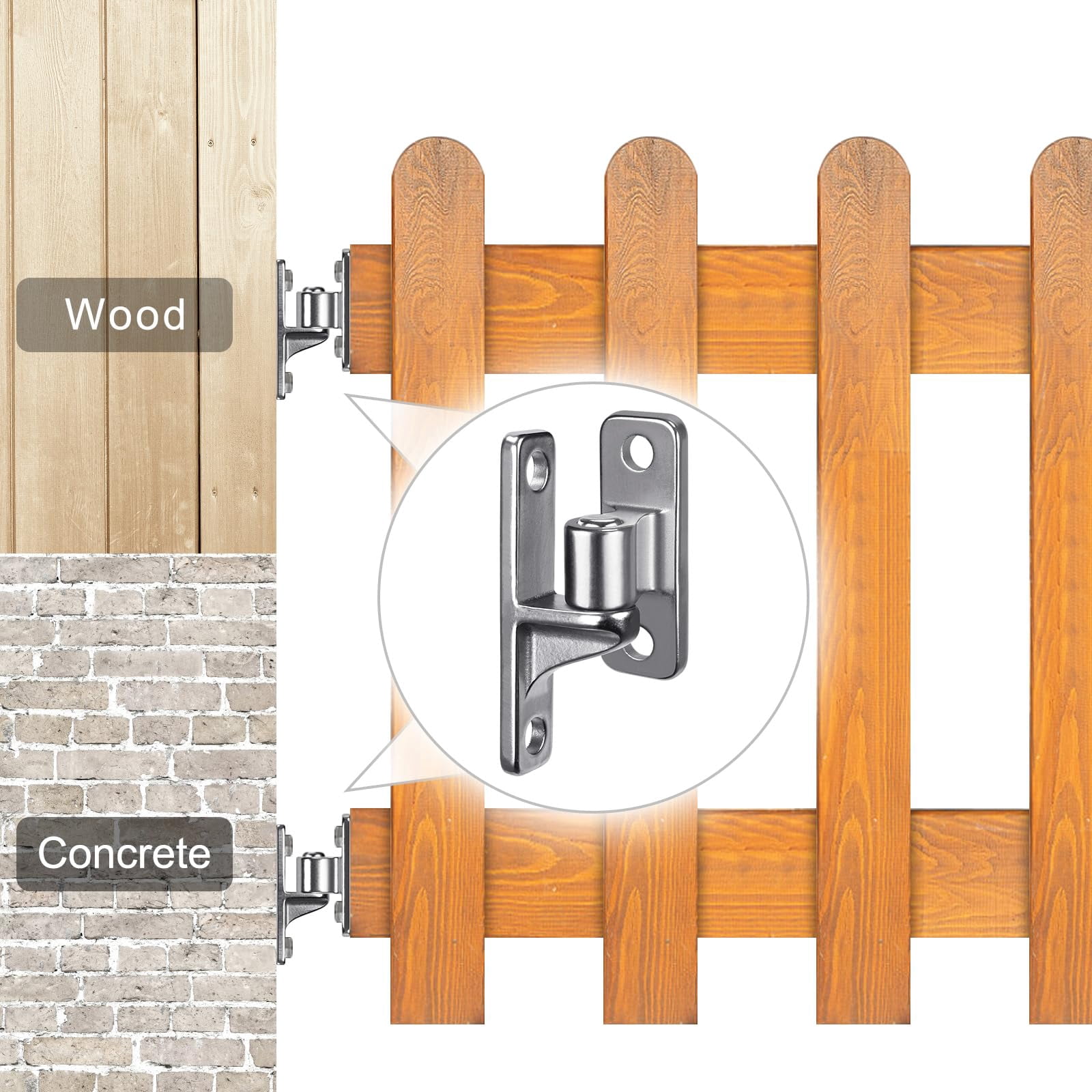 Heavy-Duty 304 Stainless Steel Gate Hinges, 2-Pack Wall Mount Gate Hardware Female & Male Hinges Pin, Non-Welding Design for Wooden Fences and Farm Gates