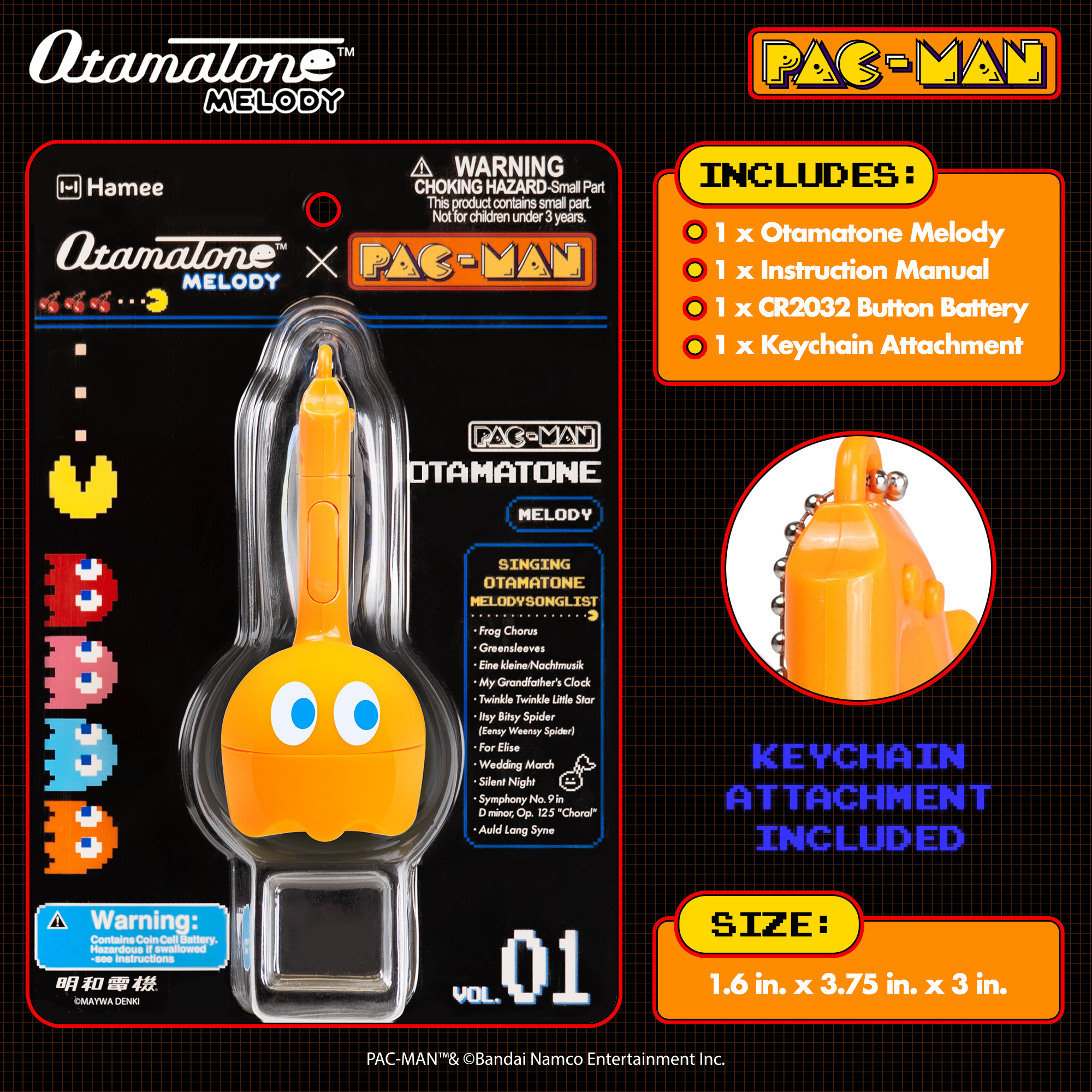 Otamatone Melody Original PAC-Man Electronic Portable Music Toy Player Synthesizer from Japan by Maywa Denki Officially Licensed Merchandise with English Instructions Keychain Accessory - Clyde