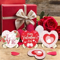 HongHeng 3Pcs Valentine's Day Heart Shaped Wooden Table Sign Valentine's Wood Sign Table Decorations for Home