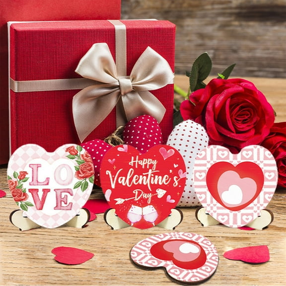 HongHeng 3Pcs Valentine's Day Heart Shaped Wooden Table Sign Valentine's Wood Sign Table Decorations for Home