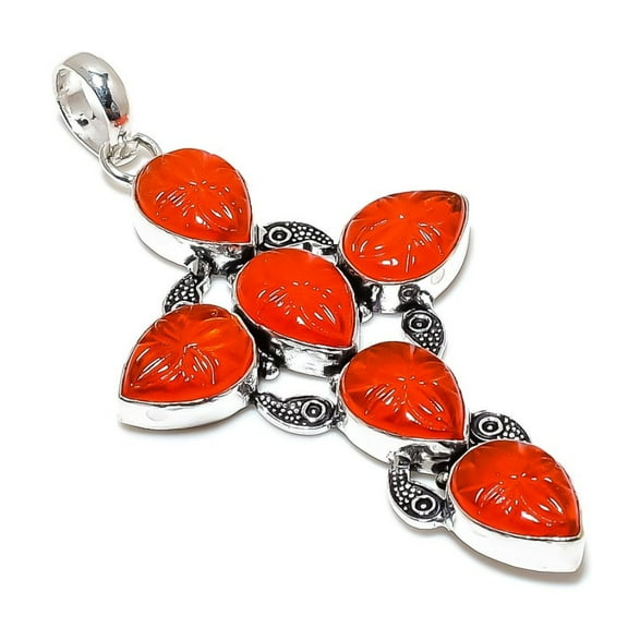 Natural Mozambique Garnet Gemstone 925 Sterling Silver Pendant 3.23"