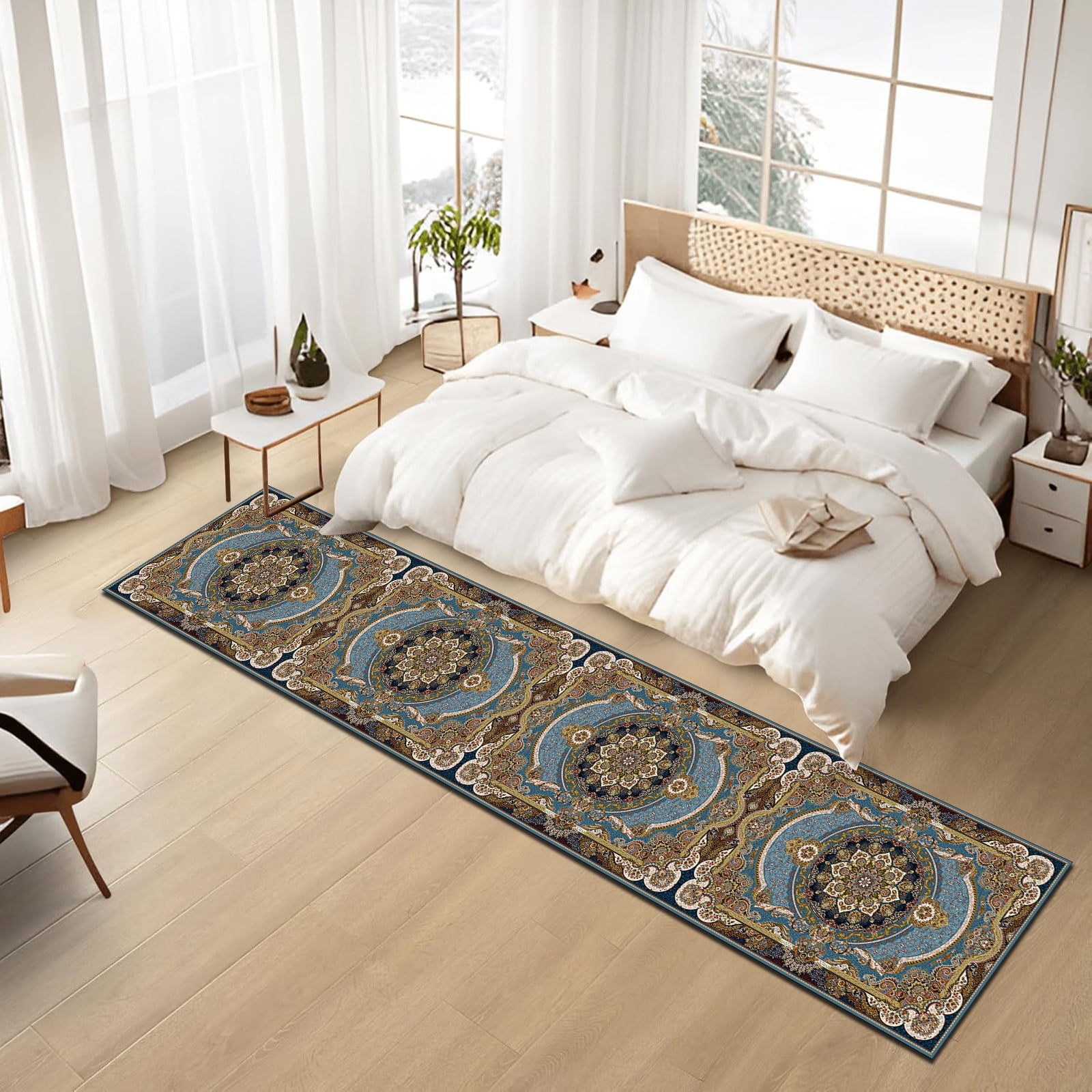 Mitzzllc Runner Rug 2'x10' Non Slip Hallway Vintage Rugs,Machine Washable Long Floor Carpet Entryway Area Rugs,Blue and Black