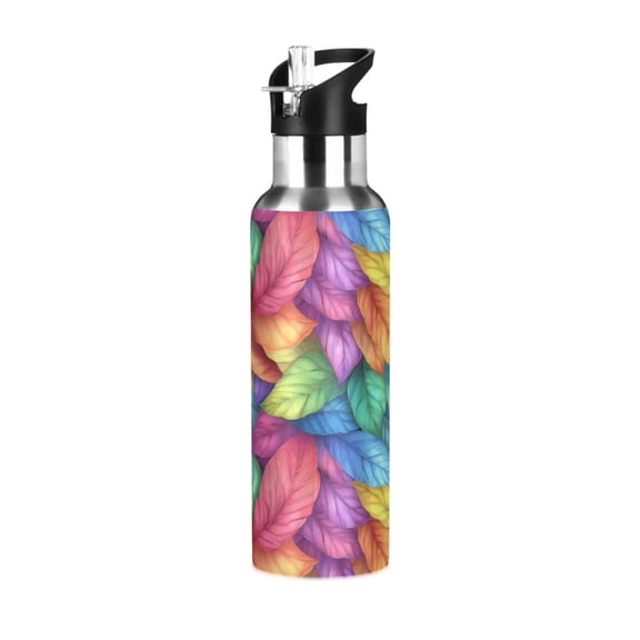 Yayeee 20oz Insulated Water Bottle Double Wall Stainless Steel with Flip Straw Lid, Vibrant Leaves Pattern