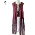 thumbnail image 4 of Gilet Sans Manches Ouvert Style Western Respirant avec Franges, Taille Rétractable, Cardigan pour Usage Quotidien, Rouge Vin S, 4 of 9