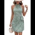 thumbnail image 3 of Vestido de Verano para Mujer, Estampado de Lunares, Cuello Halter, Cintura Anudada, Informal, con Cremallera en la Espalda, para Vacaciones y Playa. Verde L, 3 of 8