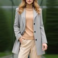 thumbnail image 2 of Coats for Women Elegant Single Breasted Mid Length Wool Coat Long Sleeve Outwear Overcoat, Winter Fashion for Women's Wardrobe,Light Gray,XL, 2 of 5