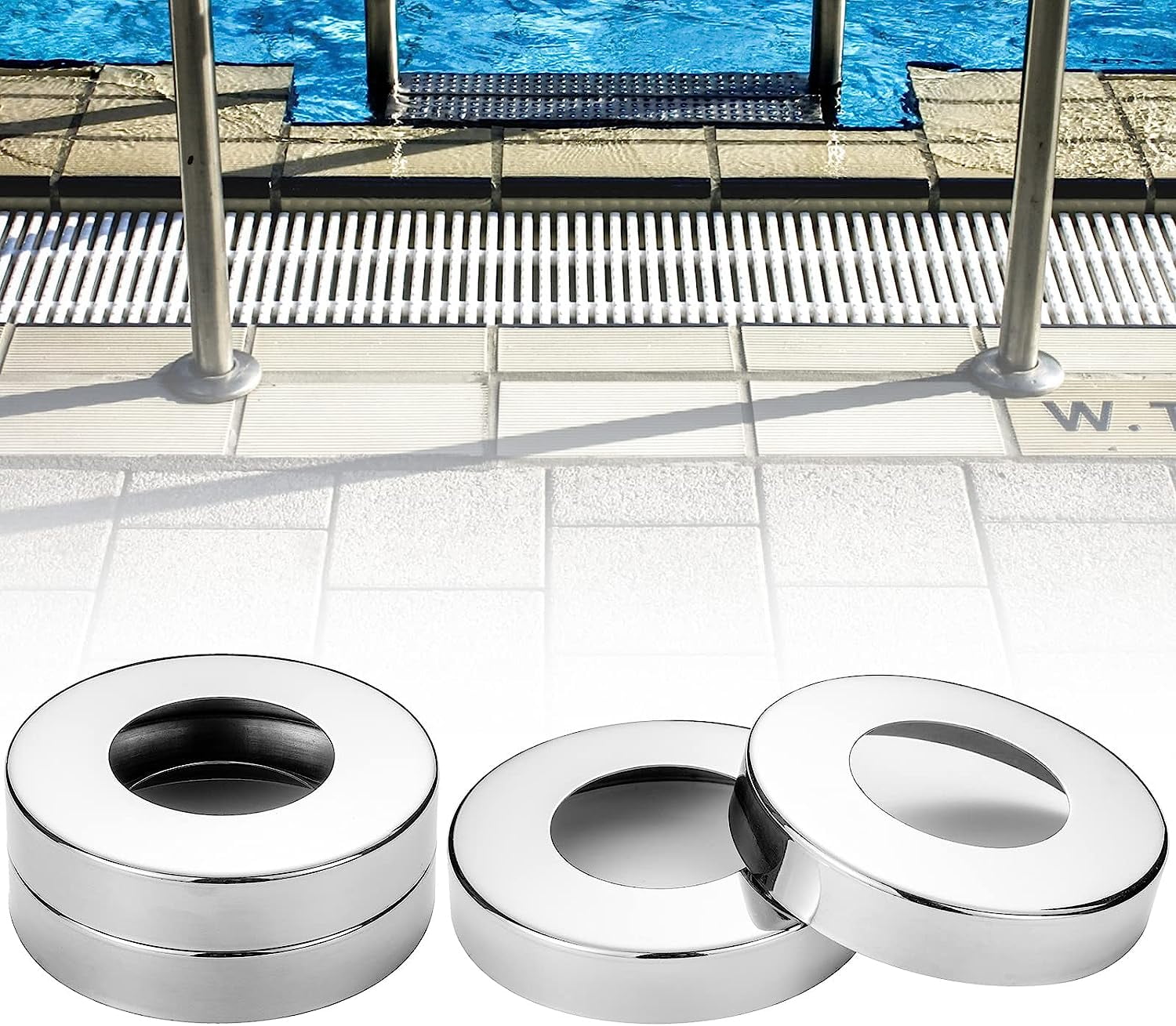 HeavyDuty 304 Stainless Steel Pool Ladder Escutcheon Plates, 4Pack 2" I.D. Pool Ladder Rings