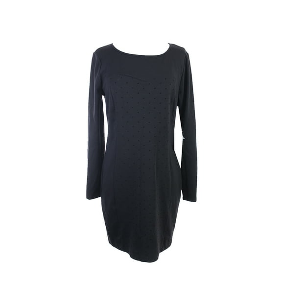kensie black long-sleeve colorblocked dot-print dress s