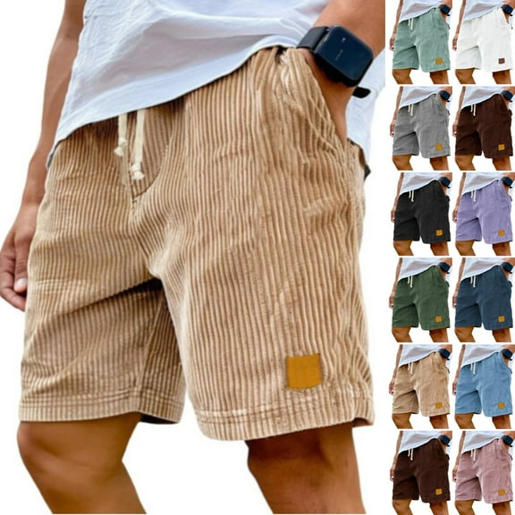 Zimjoy Oversized Corduroy Shorts Men Causal 5" Elastic Waist Summer Shorts Drawstring Textured Beach Shorts Mens Retro Lightweight Fit Short Pants with Pockets, Khaki L