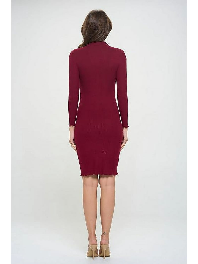 Women's Long Sleeve Midi Cocktail Bodycon Dress, Stretchy Ribbed Knit, High Neck(Ruby Dark Medium Size) - Walmart.com Women's Long Sleeve Midi Cocktail Bodycon Dress, Stretchy Ribbed Knit, High Neck(Ruby Dark Medium Size) - Walmart.com