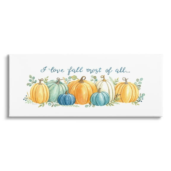 Love Fall Most Of All Assorted Harvest Pumpkins Botanical & Floral Graphic Art Gallery-Wrapped Canvas Print Wall Art