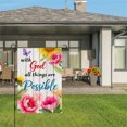 thumbnail image 3 of AMHNF Linen Garden Flag with God All Things Are Possible Inspirational Quote with Colorful Flowers and Butterfly Design for Spring Summer Home Outdoor Garden Yard Door Decor 12x18 inch, 3 of 5
