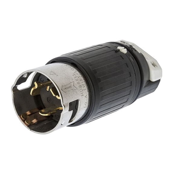 Locking Plug, Non-NEMA, 50 A, 125/250V AC, Single Phase, 3 Pole, Screw Terminals, Black, White