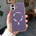 thumbnail image 4 of Designed for iPhone 16 Plus Magnetic Phone Case,Compatible with Mag-Safe,Anti-Scratch PU Leather Bumper,Shockproof Elegant Electroplated Rugged Ultra Slim Thin Phone Case,Darkpurple, 4 of 7