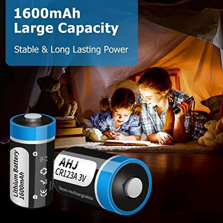 CR123A 3V Lithium Battery, 4 Pack 1600mAh CR123 CR17345 Battery with  10-Year Shelf Life UL Certification for Flashlight Alarm System etc,  Non-Rechargeable, NOT for Arlo 