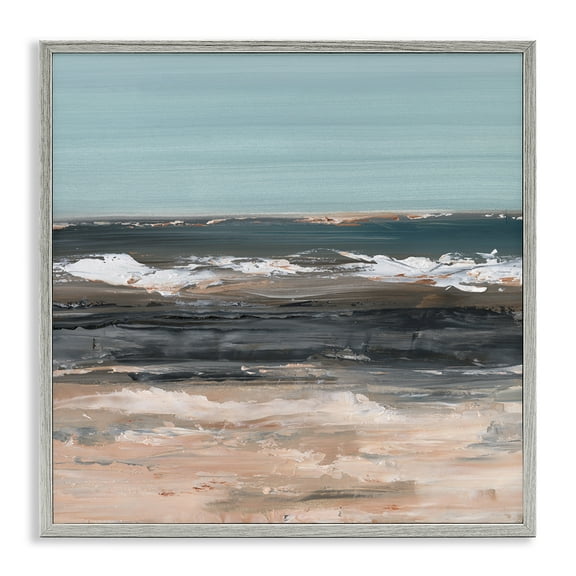 Stupell Industries Gloomy Traditional Beach Landscape & Nature Painting Gray Framed Art Print Wall Art, 17 x 17