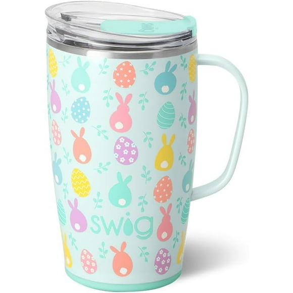 TRAHOO-18oz Travel Mug, Insulated Tumbler with Handle and Lid, Cup Holder Friendly, Dishwasher Safe, Stainless Steel, Travel Coffee Cup (Egg Hunt)