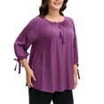 thumbnail image 2 of Agnes Orinda Women Plus Size Tops Tie Neck 3/4 Sleeves Hollow Out Tassel Bowknot Casual Tunic Blouse 2X Purple, 2 of 6