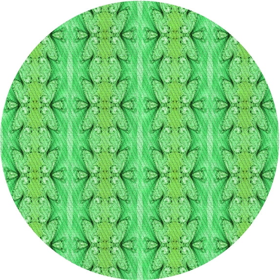 Ahgly Company Machine Washable Indoor Round Transitional Neon Green Area Rugs, 7' Round