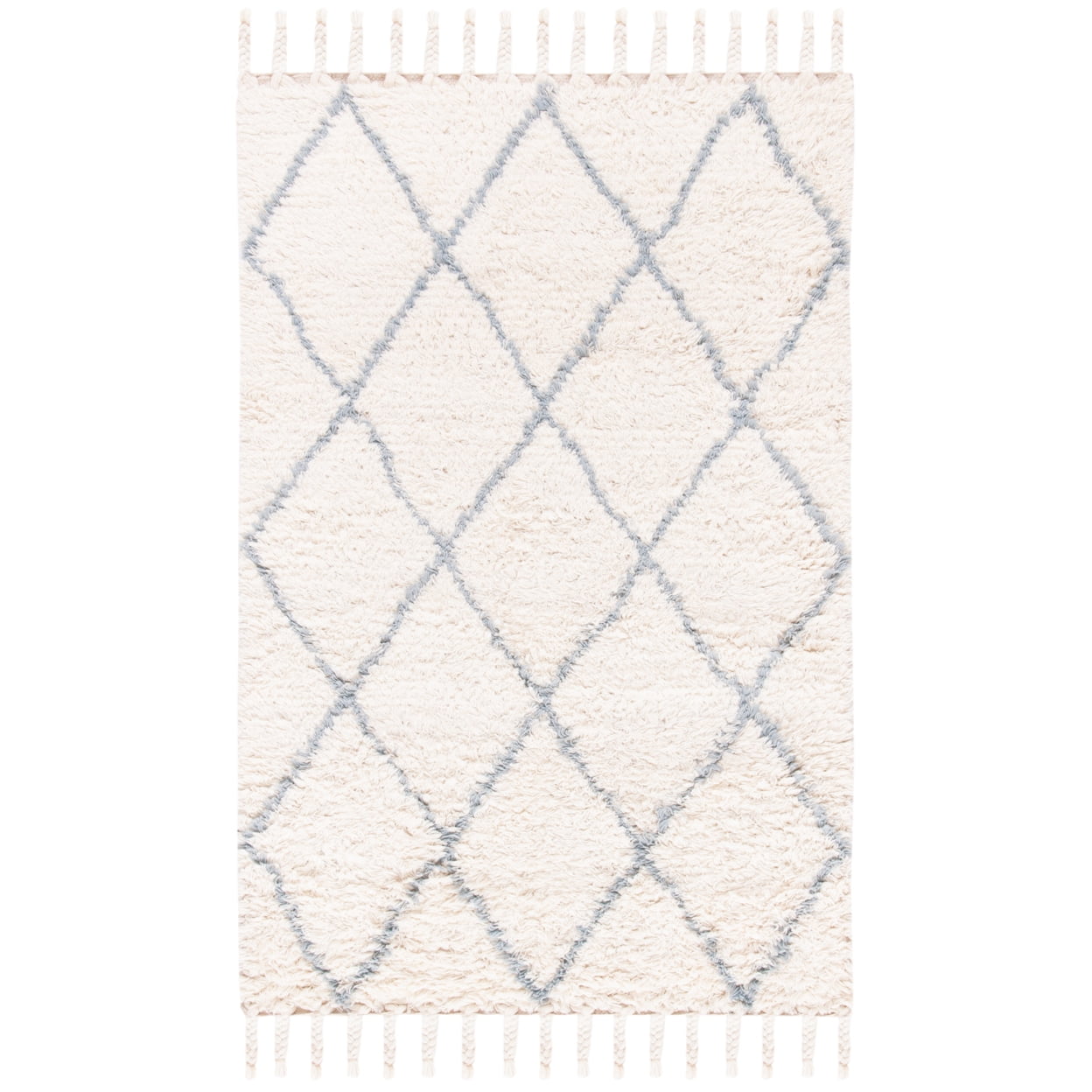 SAFAVIEH Casablanca Mackenzie Geometric Wool Shag Area Rug, Blue/Ivory, 8' x 10'